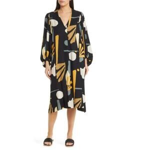 Nalo Abstract Print Long Sleeve Dress Masai Copenhagen Size Medium 8/10 Black